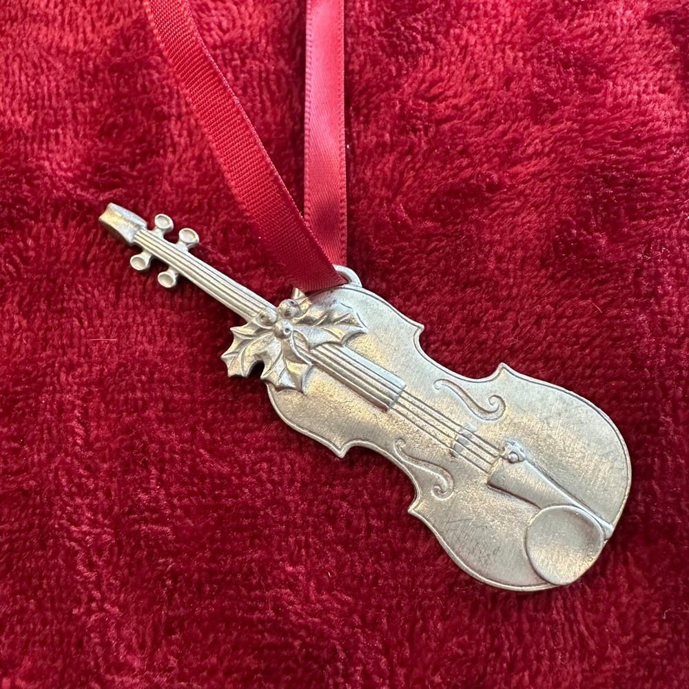 Longaberger Pewter Violin Ornament Holly Berry Musical Instrument‎ Silver USA